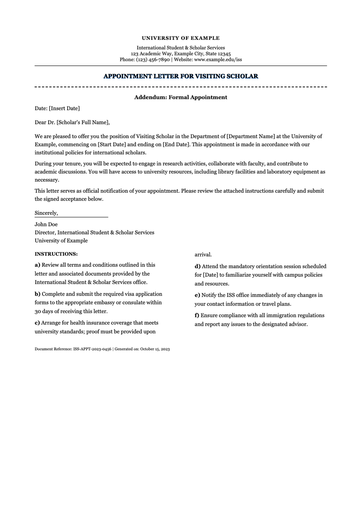 Official addendum to gratis appointment letter for J 1 exchange visitor_variant_3